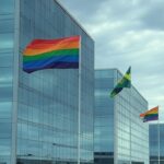Edifício da CLDF em Brasília com bandeira LGBTQIAPN+, destacando falhas no apoio à comunidade.