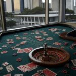 Imagem de rua em Brasília representando apostas no Distrito Federal, com elementos de loteria e arquitetura local.