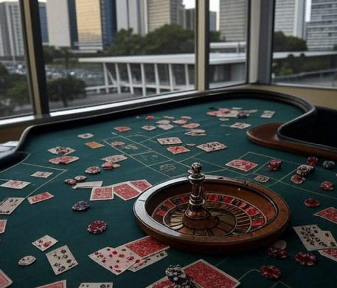 Imagem de rua em Brasília representando apostas no Distrito Federal, com elementos de loteria e arquitetura local.