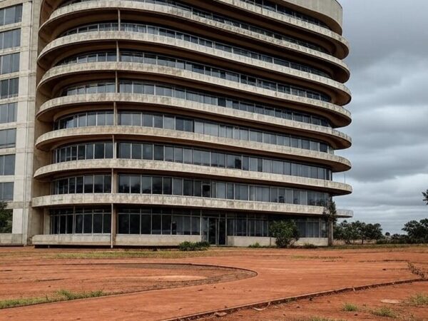 Centro de saúde pública deteriorado em Brasília, simbolizando falhas no combate à hanseníase no Distrito Federal.