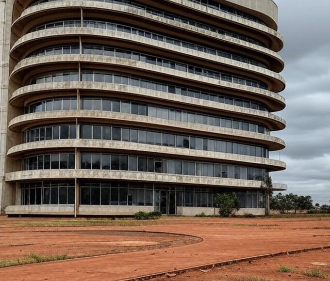 Centro de saúde pública deteriorado em Brasília, simbolizando falhas no combate à hanseníase no Distrito Federal.