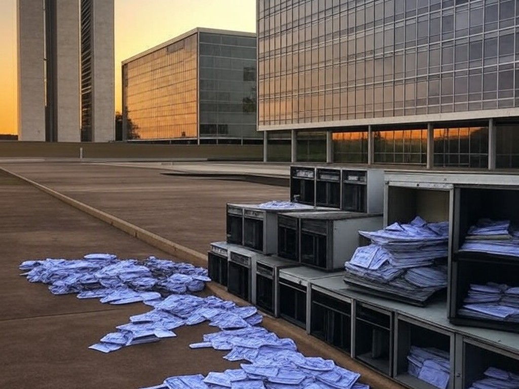 Escritório governamental vazio em Brasília, representando folga de servidores e desafios de produtividade.