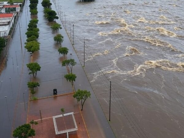 Transbordamento do Reservatório do Descoberto no DF, expondo falhas hídricas e riscos de inundações.