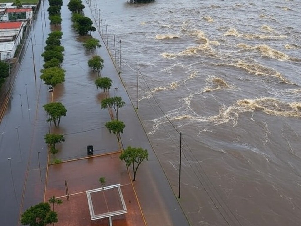 Transbordamento do Reservatório do Descoberto no DF, expondo falhas hídricas e riscos de inundações.