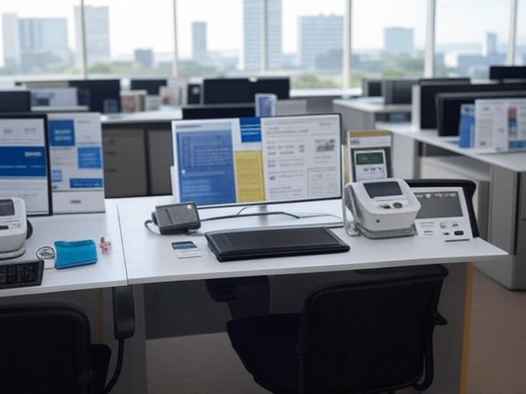 Ambiente de escritório em Brasília com ação de saúde do Sesc-DF para funcionários do Serpro.