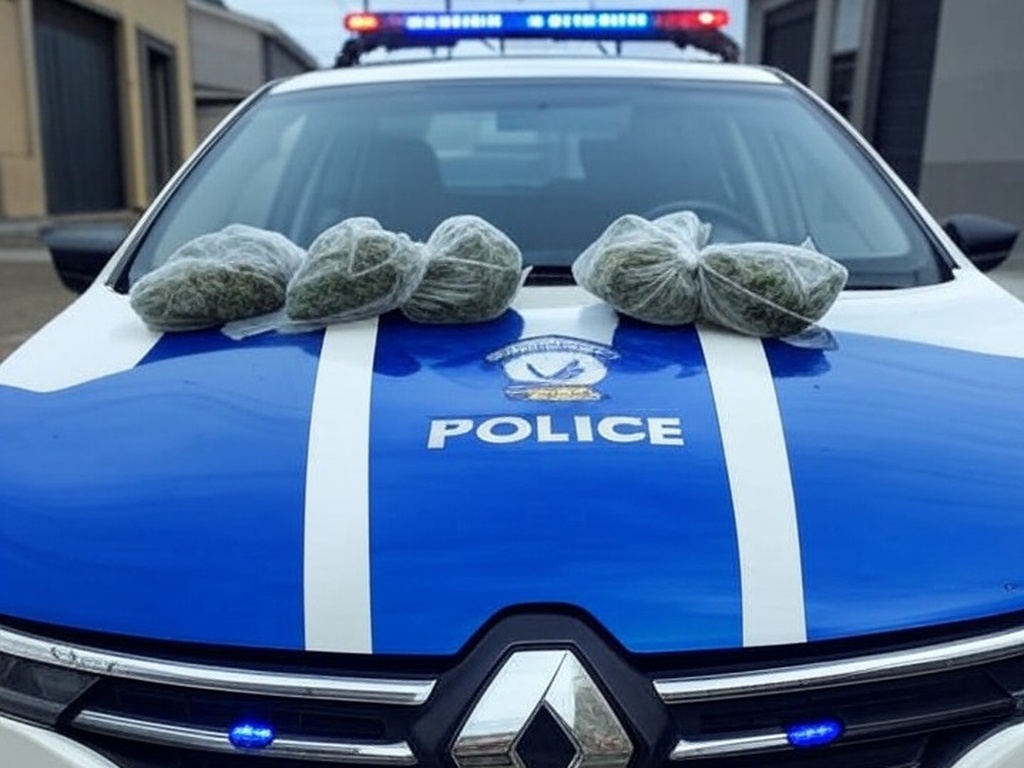 Viatura da Rotam com maconha apreendida em rua de Santa Maria, DF, representando operação contra tráfico de drogas.