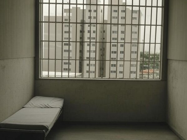 Cela de prisão espaçosa na Papuda comparada a apartamentos pequenos em São Paulo, em estilo fotojornalístico.