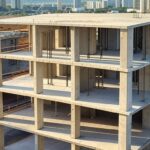 Canteiro de obras da UPA no Guará, DF, com estrutura em construção e materiais para concretagem da laje.