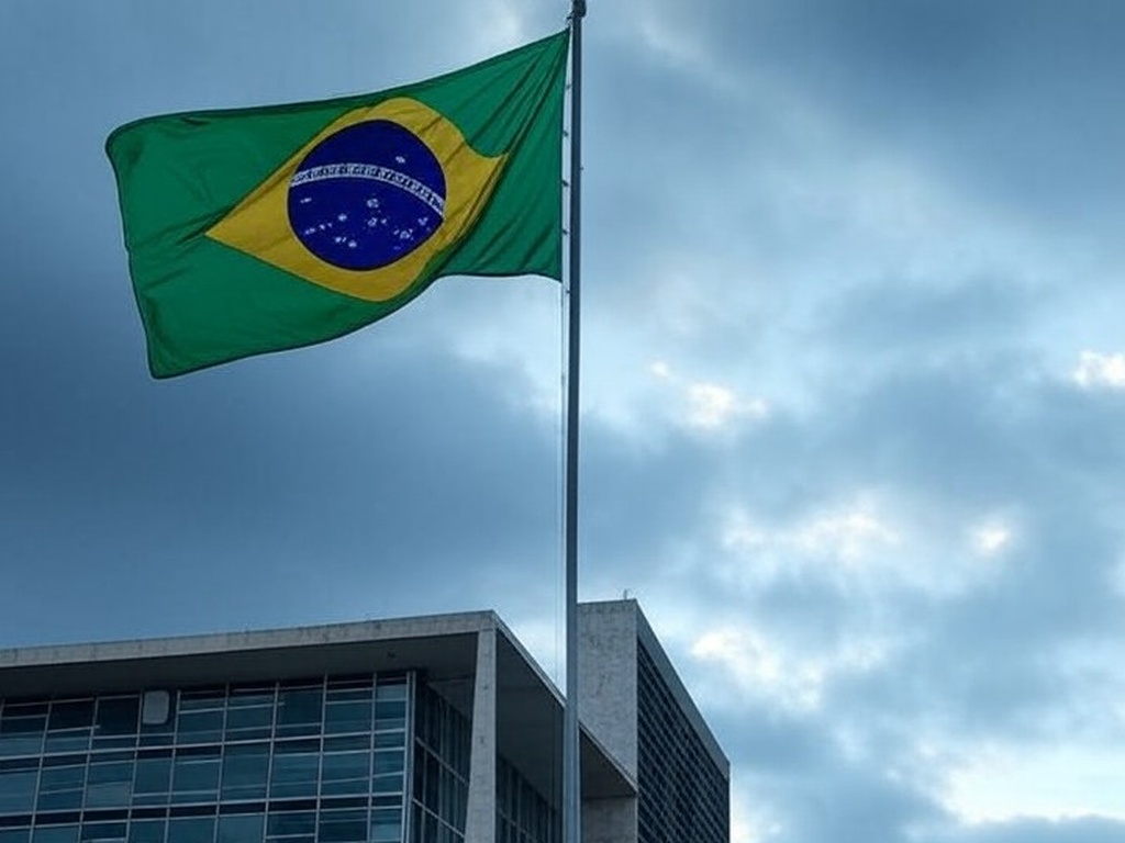 Bandeira brasileira a meio mastro em edifício em Brasília, representando luto por presidente do IBRAM.