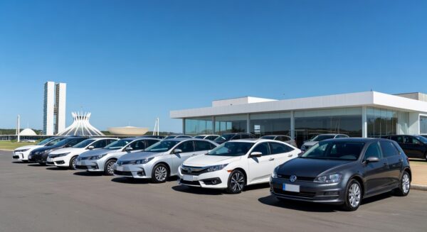 Concessionária de veículos em Brasília ilustrando alta de 53% em financiamentos automotivos no Distrito Federal em 2024.