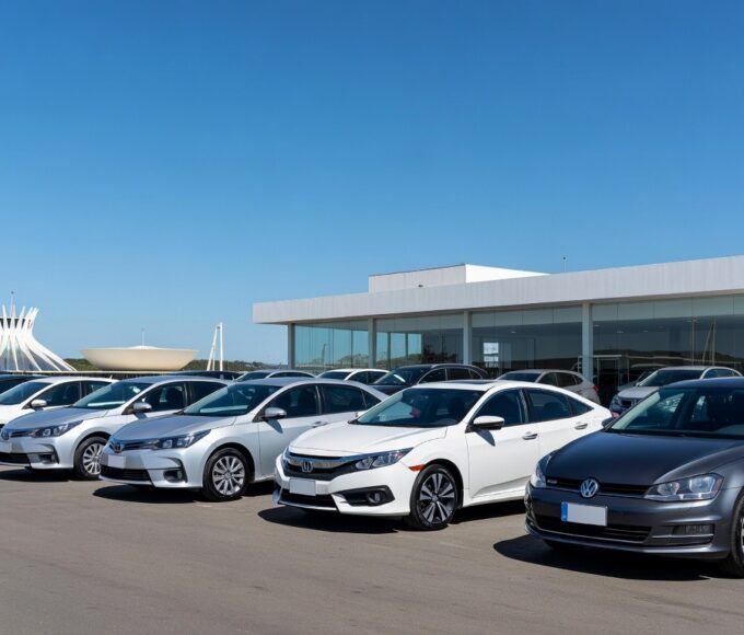 Concessionária de veículos em Brasília ilustrando alta de 53% em financiamentos automotivos no Distrito Federal em 2024.