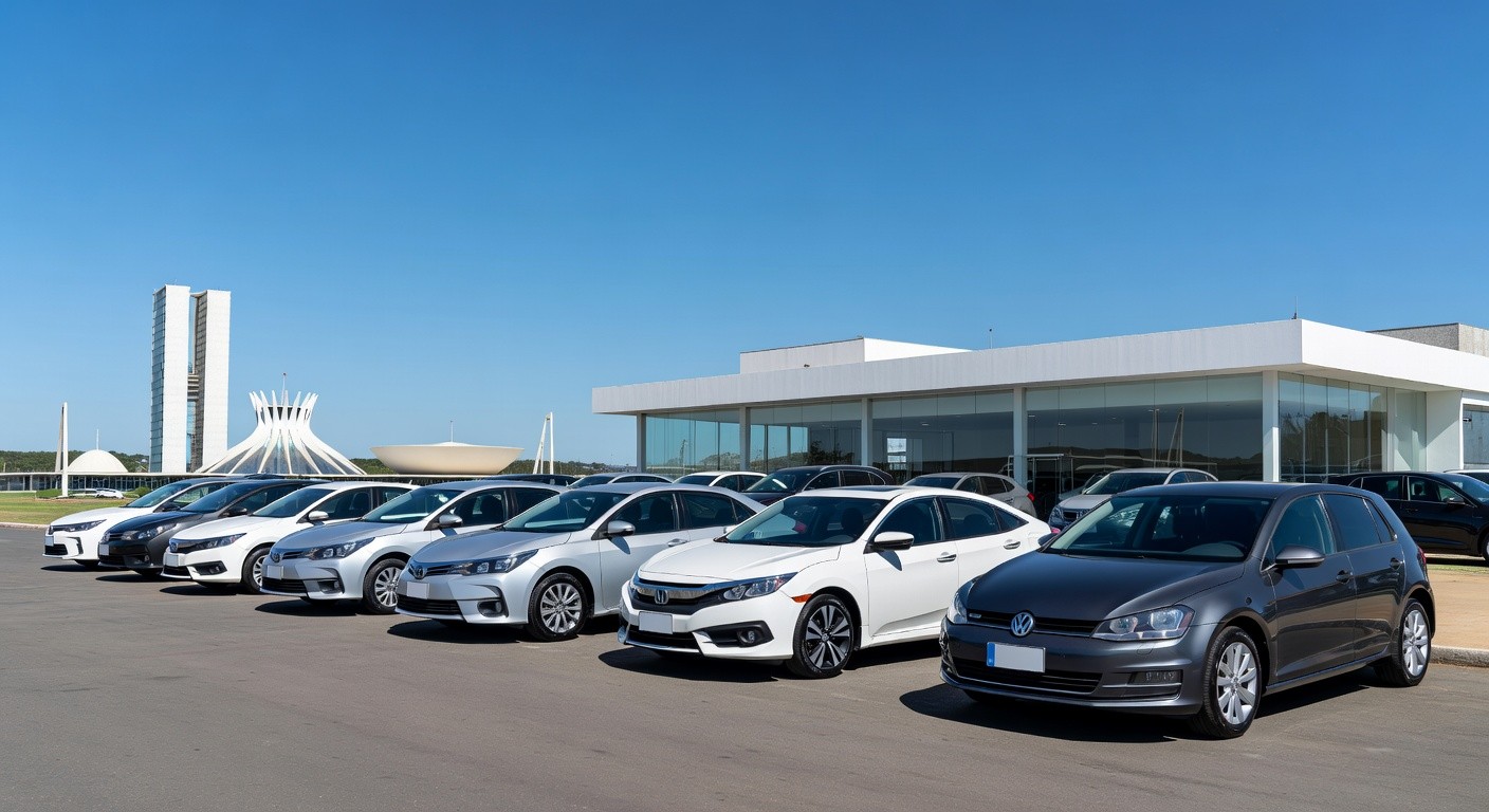 Concessionária de veículos em Brasília ilustrando alta de 53% em financiamentos automotivos no Distrito Federal em 2024.