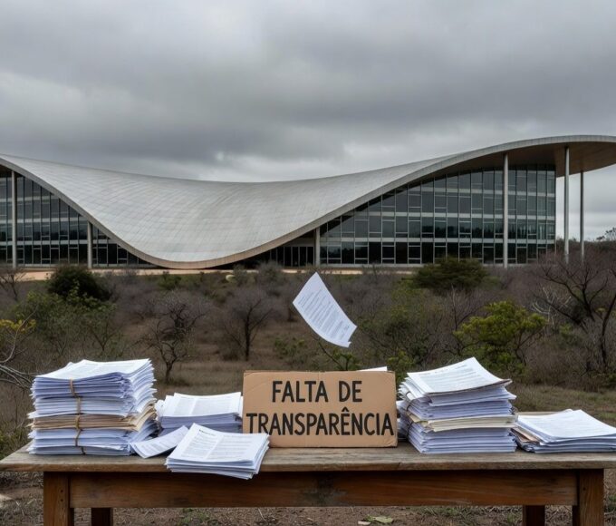 Edifício da CLDF em Brasília com documentos financeiros, representando aprovação polêmica de crédito para Ceasa sem transparência.