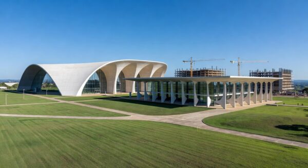 Campus universitário em expansão no Distrito Federal, representando crescimento de matrículas no ensino superior público.