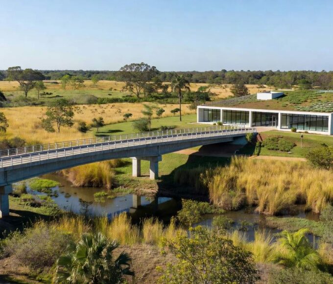 Viaduto recém-construído e nova UBS no Jardim Botânico, Brasília, obras do GDF de R$ 45 milhões.