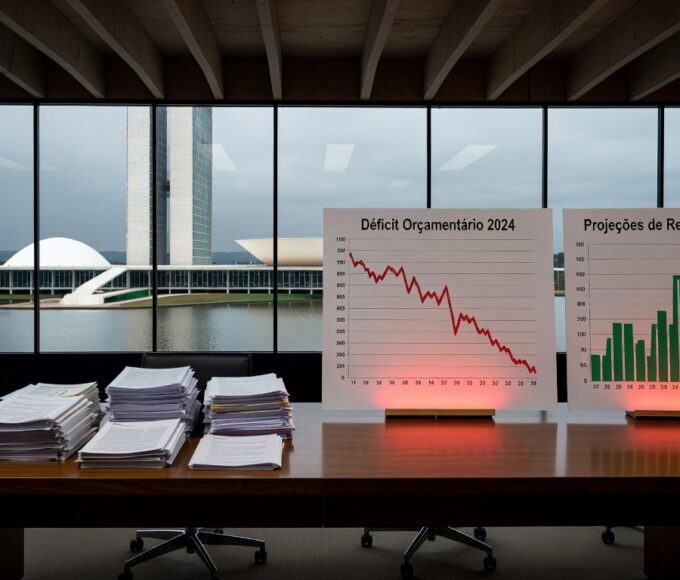 Edifício da CLDF com documentos de desequilíbrios fiscais de 2025 em audiência tensa no Distrito Federal.