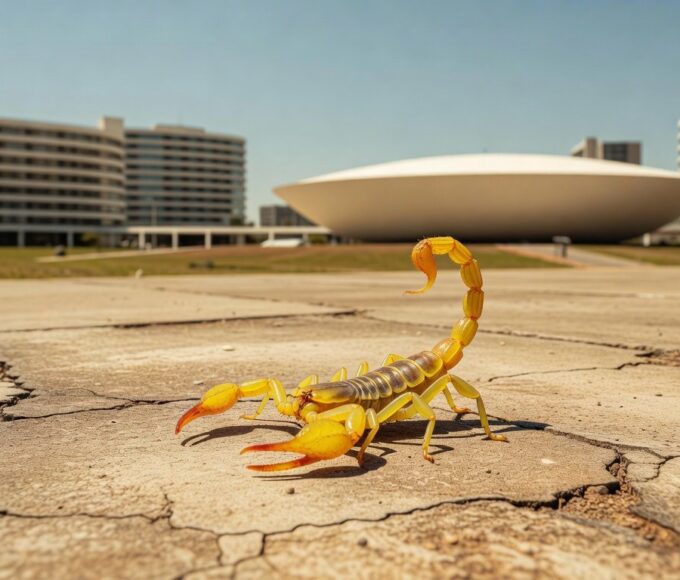Escorpião em ambiente urbano de Brasília, representando alta em acidentes no Distrito Federal.
