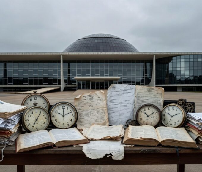 Edifício da CLDF em Brasília com elementos de negligência urbana, simbolizando prioridades erradas e crises ignoradas no DF.