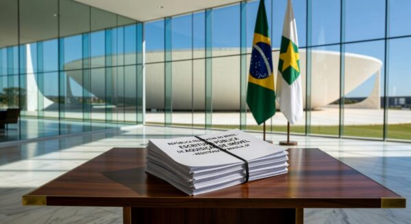 Edifício governamental em Brasília com documentos de escrituras para empresas no Distrito Federal.
