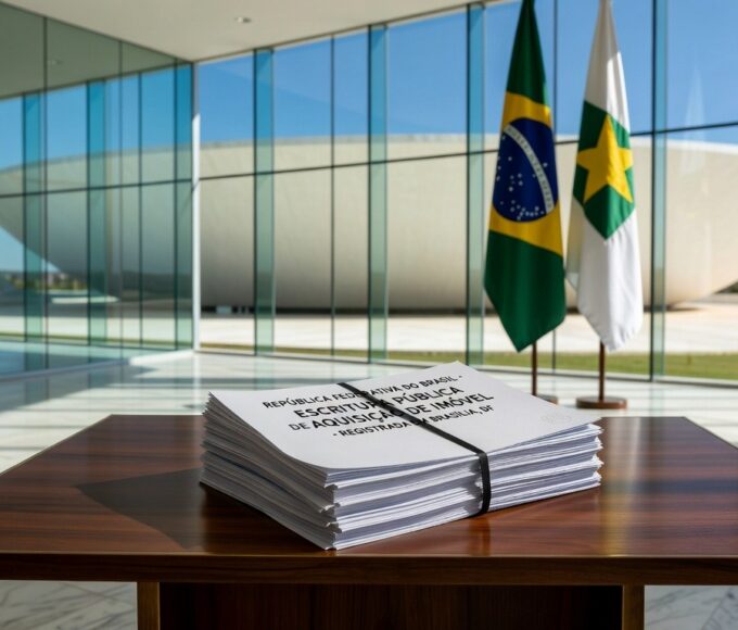 Edifício governamental em Brasília com documentos de escrituras para empresas no Distrito Federal.
