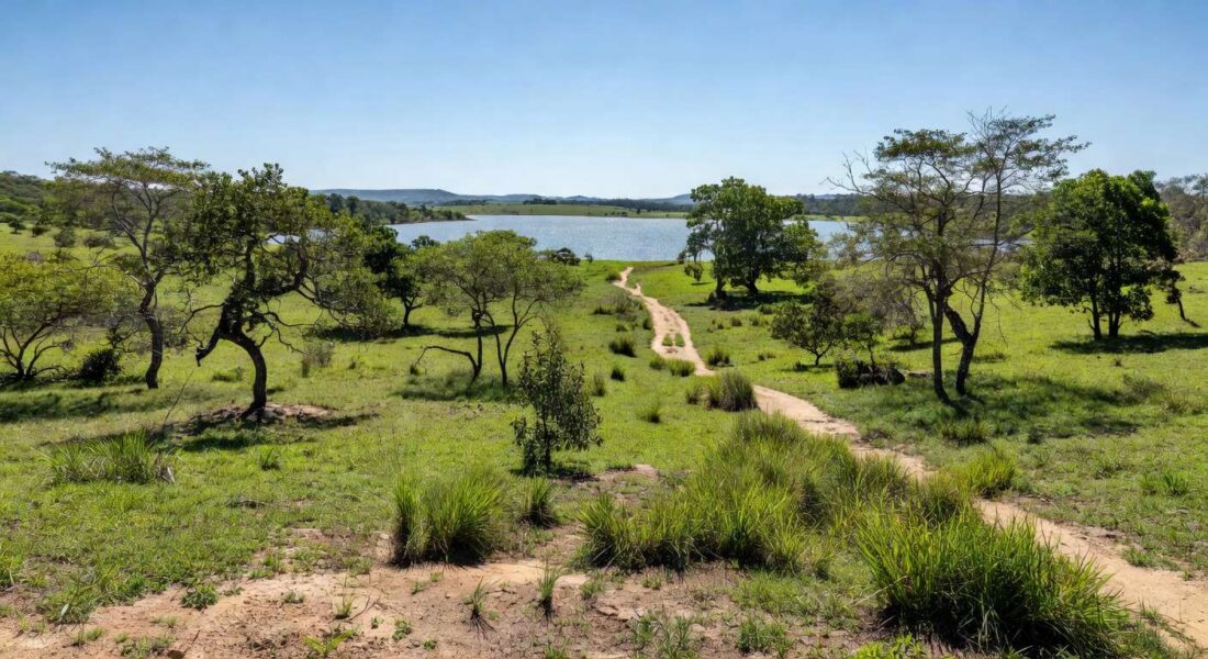 Paisagem natural da Serrinha do Paranoá em Brasília, transformada em parque ambiental com vegetação do Cerrado e Lago Paranoá.