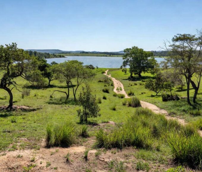 Paisagem natural da Serrinha do Paranoá em Brasília, transformada em parque ambiental com vegetação do Cerrado e Lago Paranoá.