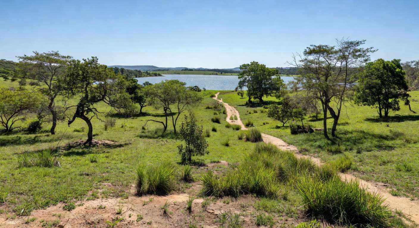 Paisagem natural da Serrinha do Paranoá em Brasília, transformada em parque ambiental com vegetação do Cerrado e Lago Paranoá.