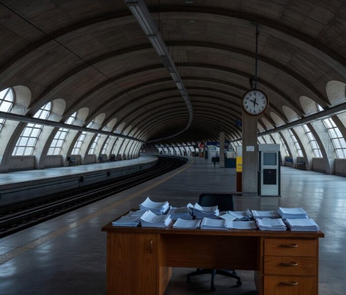 Estação de metrô em Brasília com plataformas vazias, representando falhas administrativas no Metrô-DF e problemas em licitações.