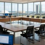 Sala de treinamento híbrido no TJDFT para Plataforma Socioeducativa do CNJ em Brasília.