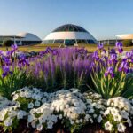 Jardim florido em Brasília simbolizando o Programa Viva Flor, que zerou feminicídios entre 1.810 mulheres atendidas no DF.