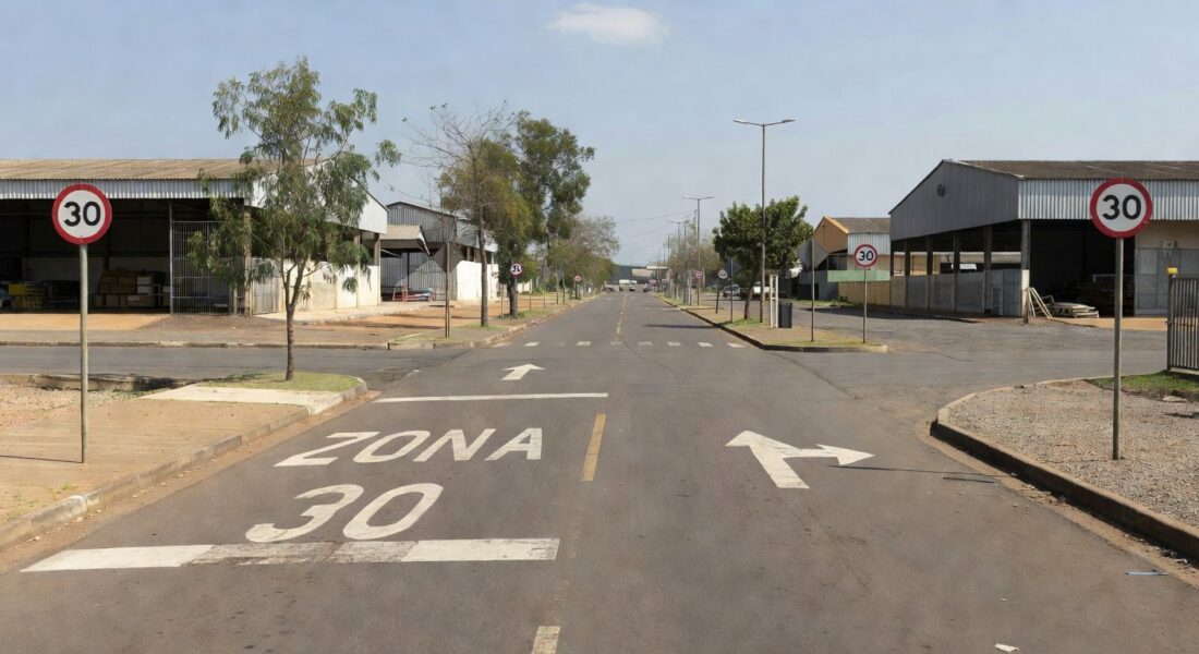 Sinalização de Zona 30 e sentido único no Setor de Indústrias do Gama implantada pelo Detran-DF