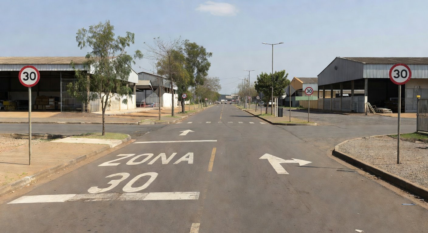 Sinalização de Zona 30 e sentido único no Setor de Indústrias do Gama implantada pelo Detran-DF