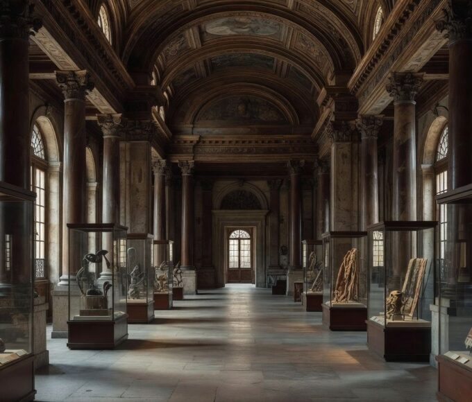 Interior do Museu Nacional com exposições na Semana dos Museus