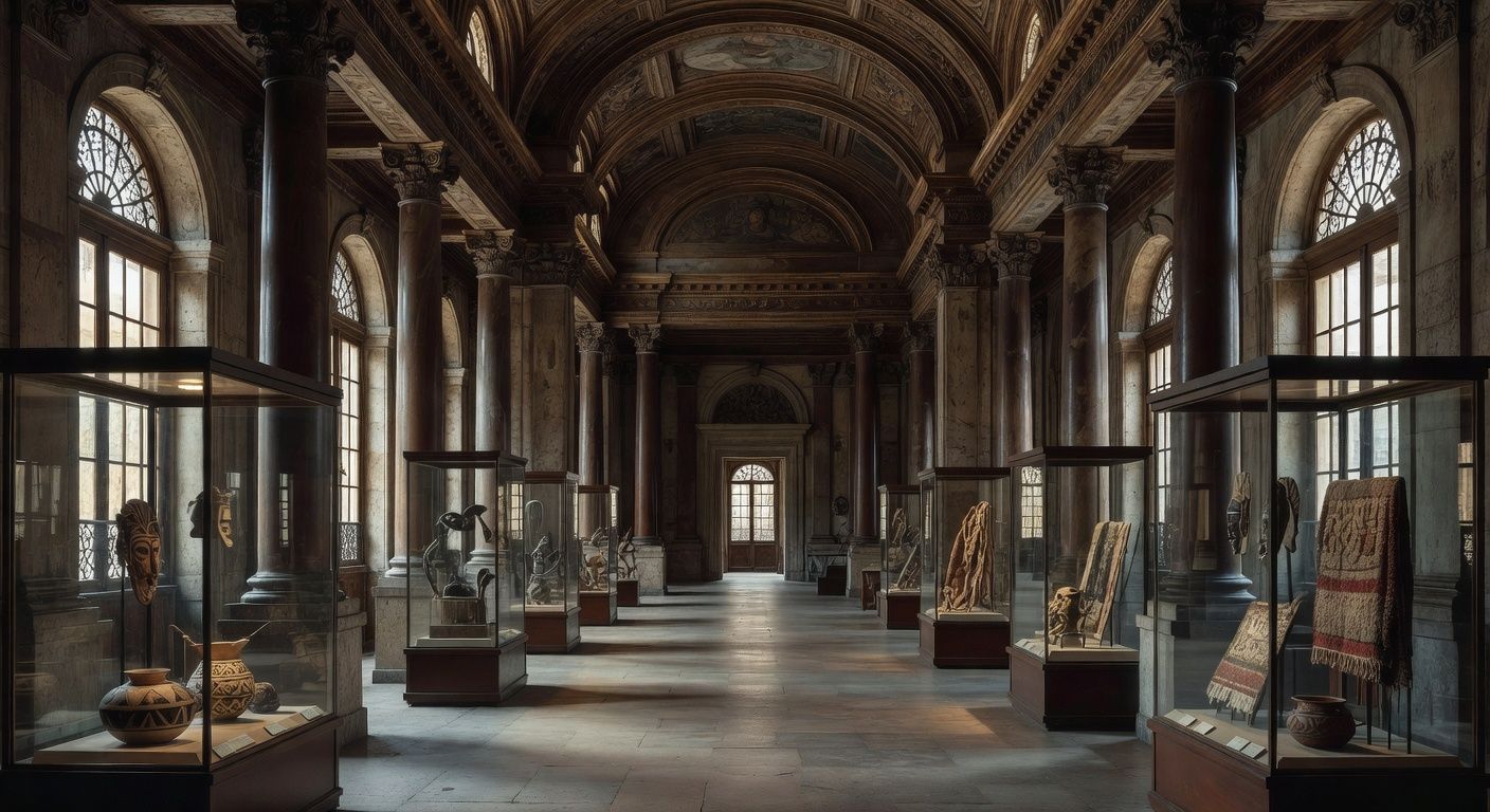 Interior do Museu Nacional com exposições na Semana dos Museus