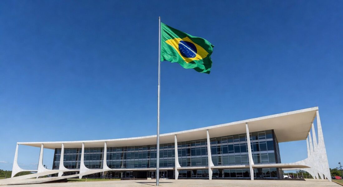 Congresso Nacional em Brasília com documentos oficiais simbolizando sanção de lei no DF