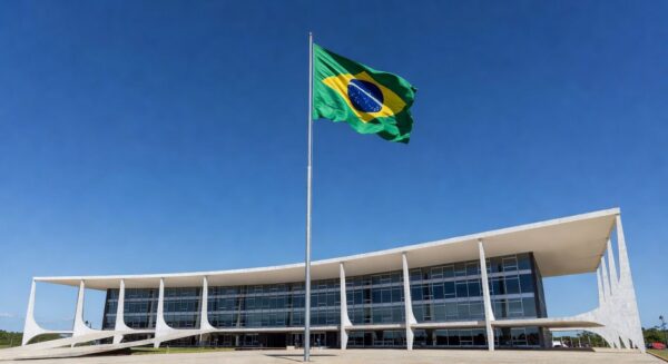 Congresso Nacional em Brasília com documentos oficiais simbolizando sanção de lei no DF