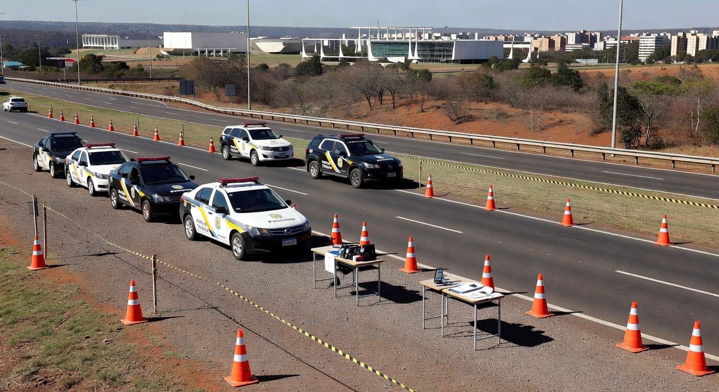 Blitz educativa Maio Laranja com viaturas em avenida de Brasília
