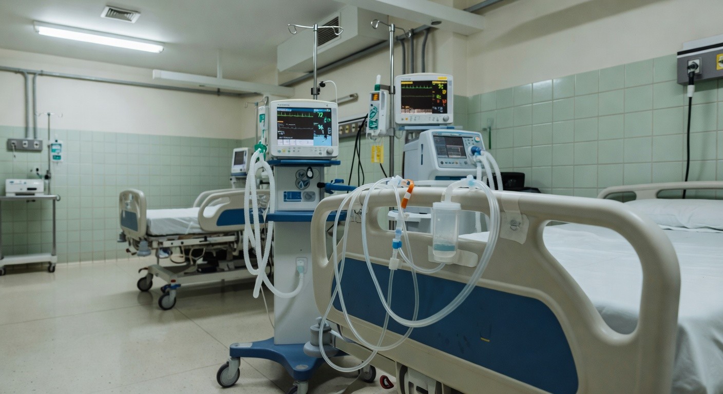 Dreno torácico e equipamentos médicos em hospital para tratamento de pneumotórax