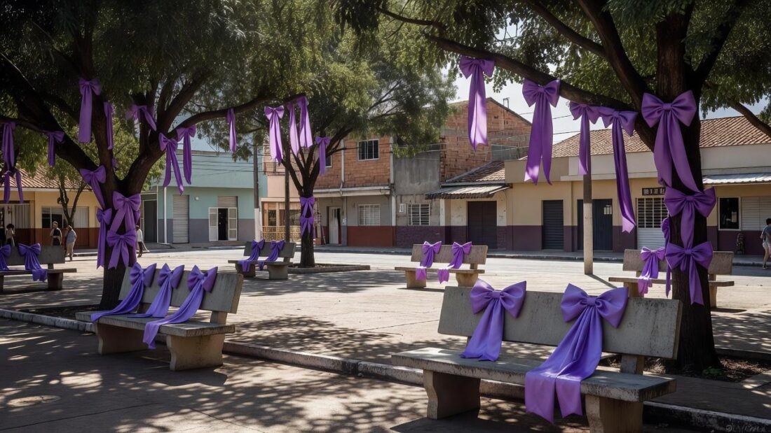 Centro comunitário em Samambaia com decoração violeta da campanha Junho Violeta sobre direitos dos idosos