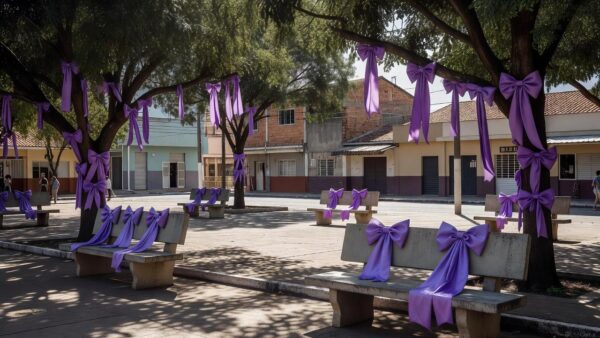 Centro comunitário em Samambaia com decoração violeta da campanha Junho Violeta sobre direitos dos idosos