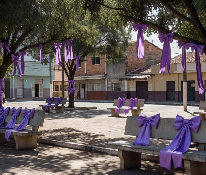 Centro comunitário em Samambaia com decoração violeta da campanha Junho Violeta sobre direitos dos idosos