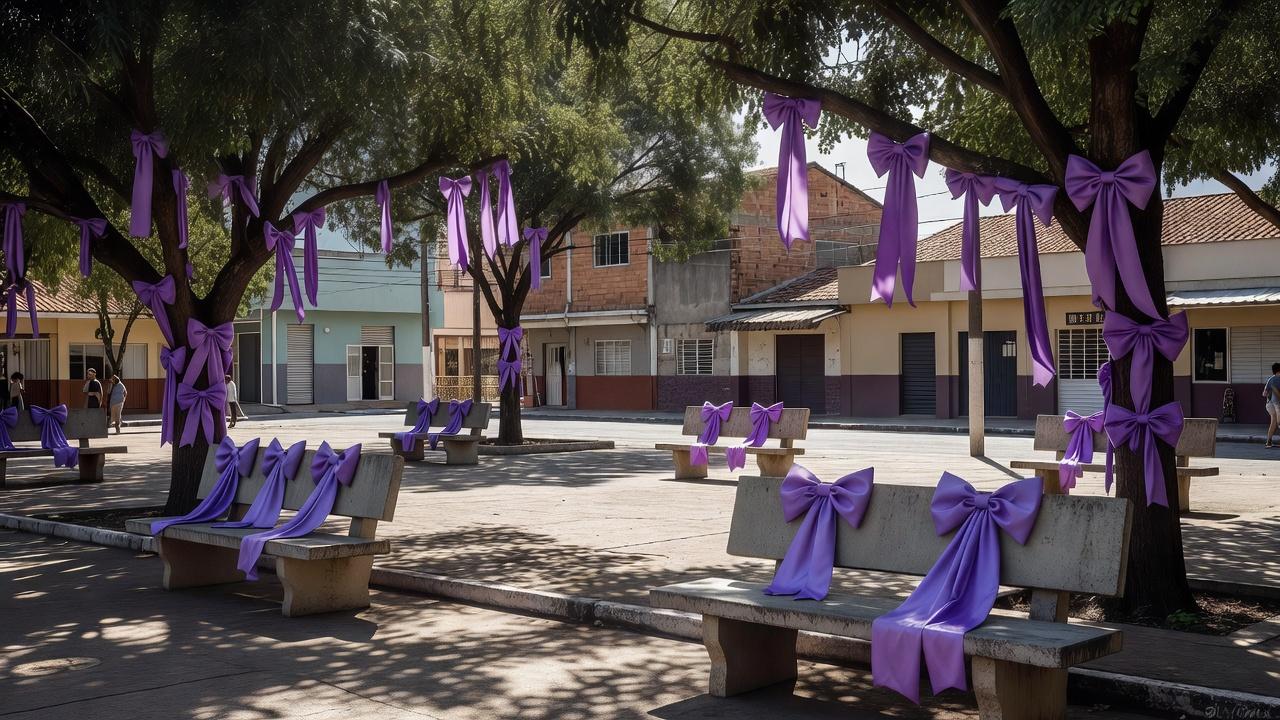 Centro comunitário em Samambaia com decoração violeta da campanha Junho Violeta sobre direitos dos idosos