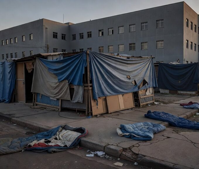 Câmara Legislativa do DF com elementos urbanos de moradores de rua