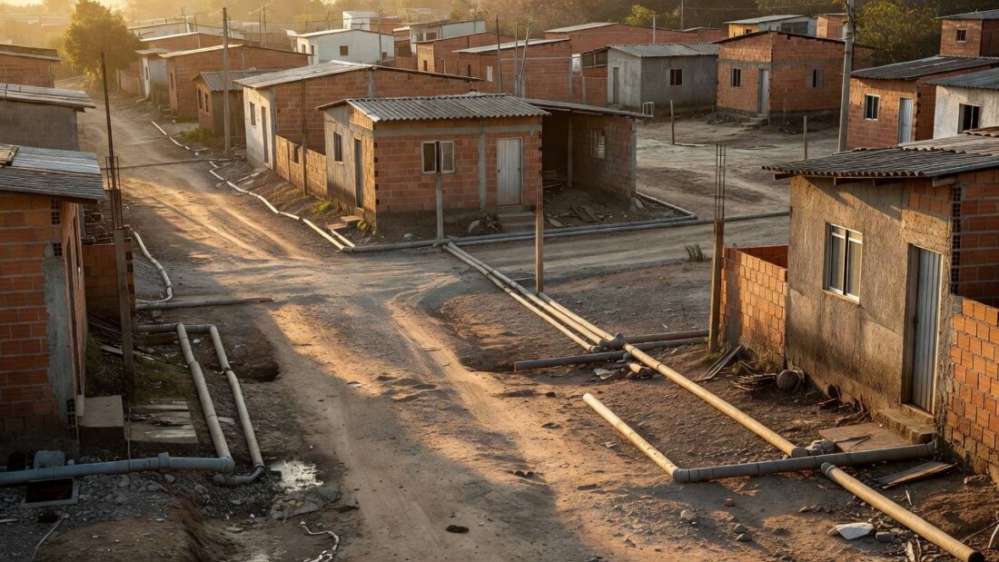 Bairro de Ceilândia com infraestrutura limitada de saneamento da Caesb