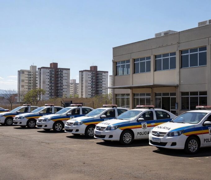 Entrada do Batalhão Valente da PMDF em Ceilândia com viaturas policiais