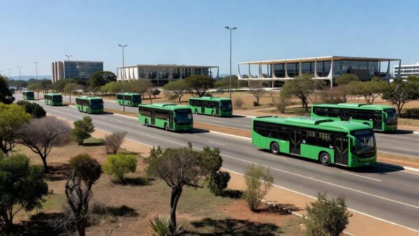 Ônibus elétricos circulando no transporte público do Distrito Federal