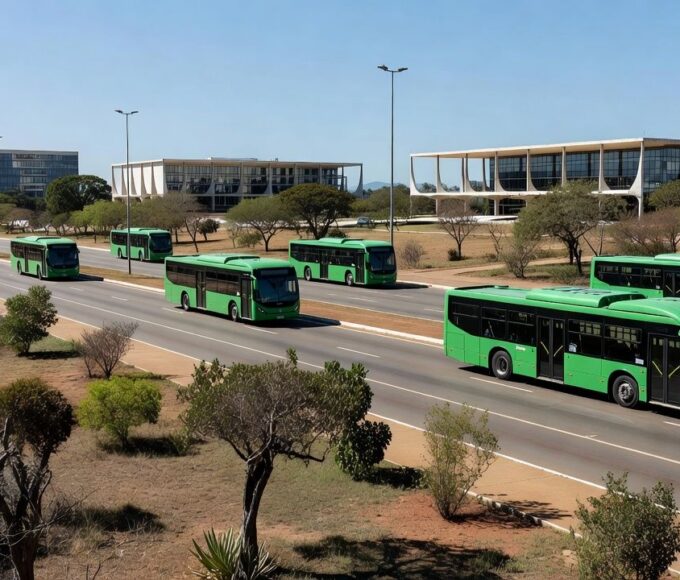 Ônibus elétricos circulando no transporte público do Distrito Federal