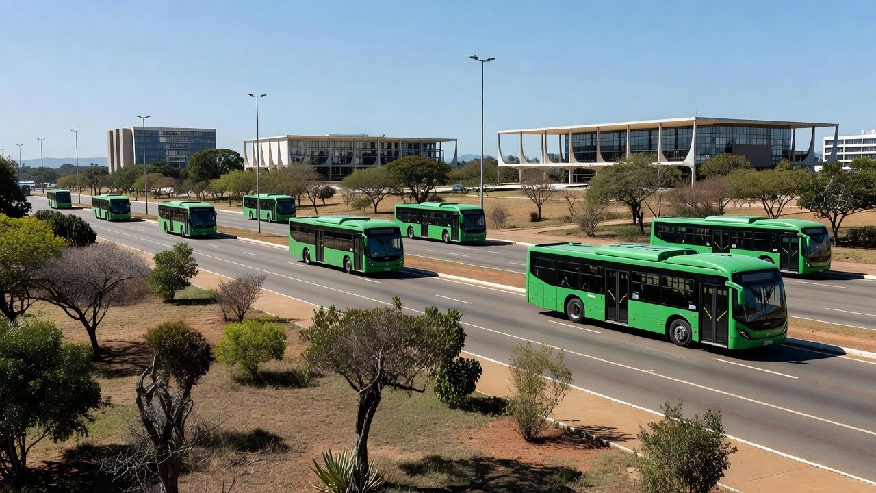 Ônibus elétricos circulando no transporte público do Distrito Federal