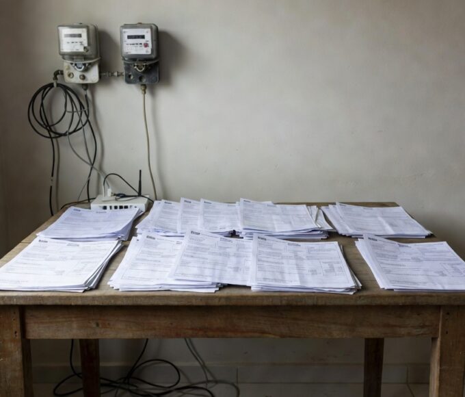 Contas de água, luz e internet sobre mesa representando lei do DF sobre dívidas