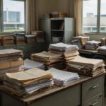 Escritório de coordenação regional de educação com documentos de professores